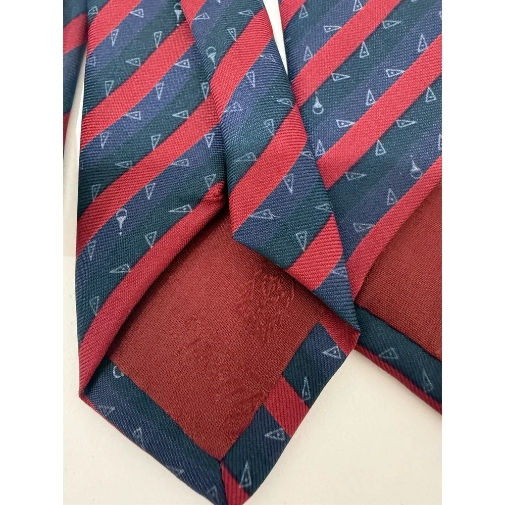 Vintage Kids Gucci Silk Necktie Dark Navy Red Diagonal Stripe Pattern 3.5